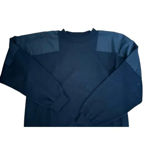 RainSweater Navy Blue Crewneck Pullover Sweater With Reinforced Shoulder Panels - Picture 4 of 6